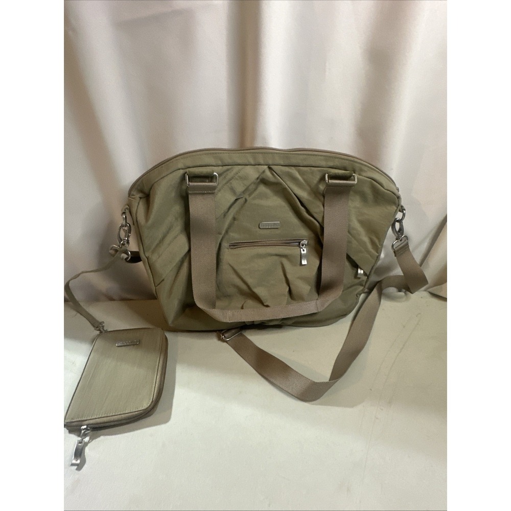 Baggallini Laptop Travel Tote Crossbody Bag Padded Large Multi Pocket Khaki